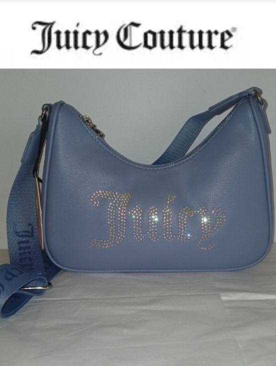 Juicy Couture Handbags - Juicy Couture Obsession Rhinestone Logo Crescent Crossbody Bag, Slate Blue